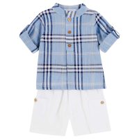 0039008 deolinda boys belize adjustable sleeve shirt shorts set blue white