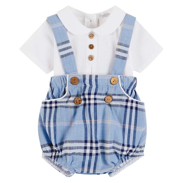 0039013 deolinda baby boys belize cotton romper top set blue navy check