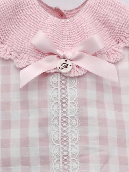Foque Girls Pink & White Checked Dress Set | Little Boppers
