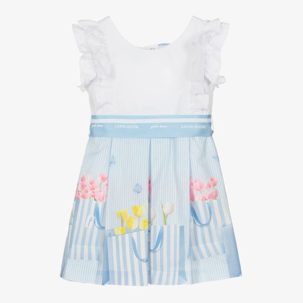 lapin house girls white blue striped floral dress 491805 3d98e5abfec2ded727cf446868756932d78f6870