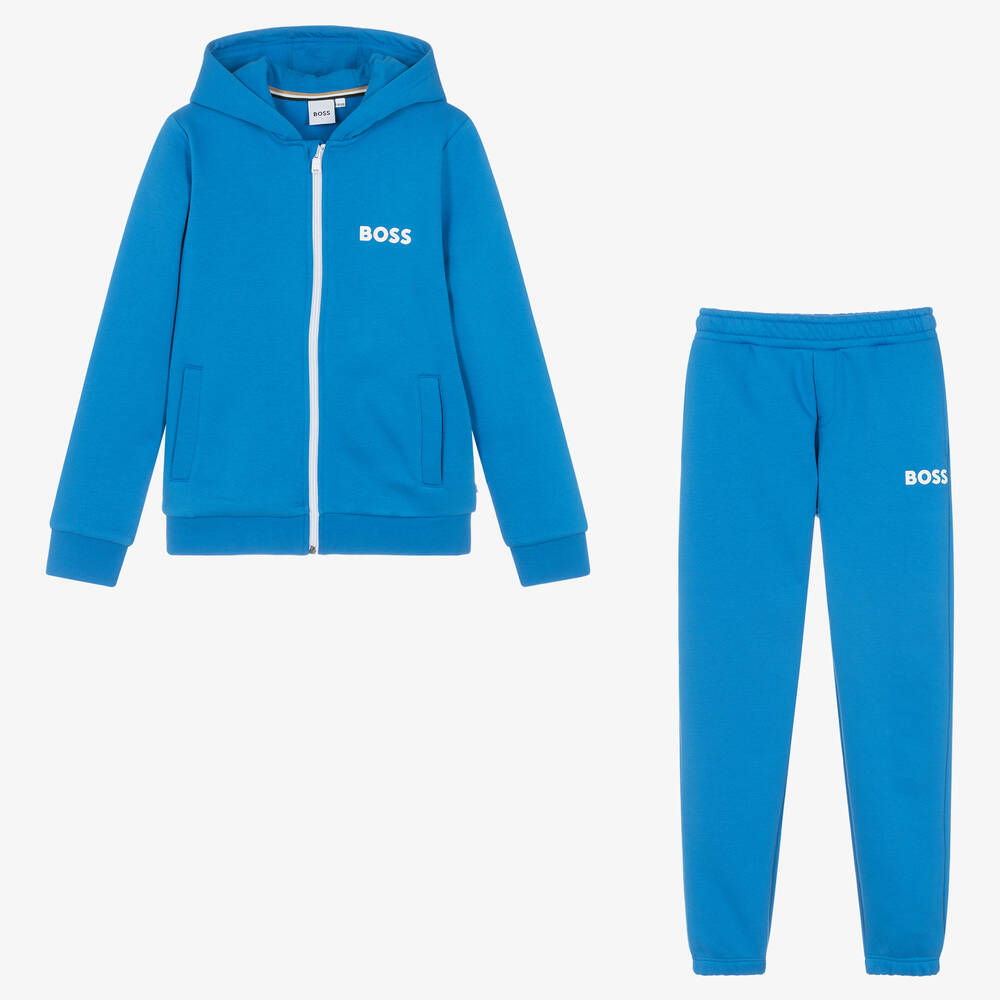 BOSS Boys Blue Cotton Tracksuit Little Boppers