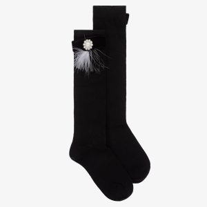 piccola speranza girls black cotton pearl bow socks 531712 f07b6621d8989c2dc8e54d85a781de904d4830ba