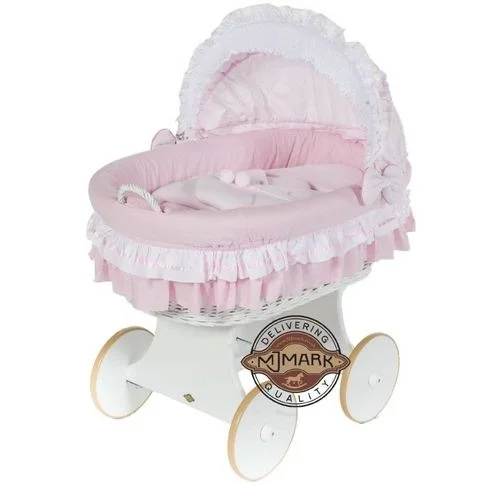 MJ Marks Luna White Wicker Crib with Pink Bedding Little Boppers