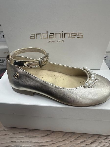 Andanines Girls Gold Leather Embellished Shoe Little Boppers