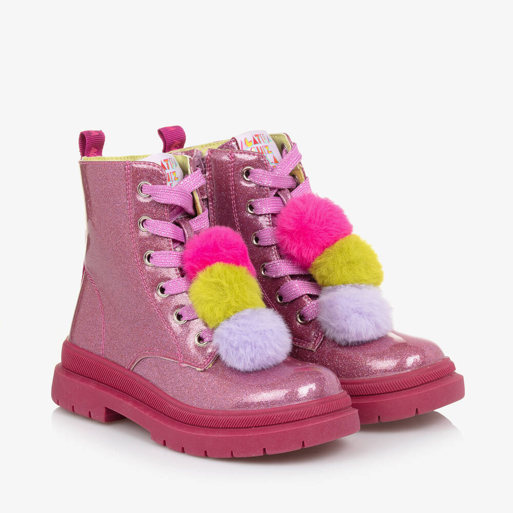 Fur Boots Girls Boots With Pom Poms Pink Ugg Boots With Pom Poms