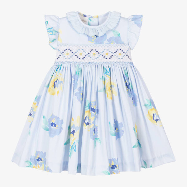 pretty originals girls blue cotton floral smocked dress 594862 c16b74b8dee1e05dc1038068d41affe0