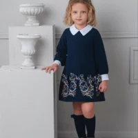 rochy aw25 pre order girls vintage chains navy dress with peter pan collar 8148816